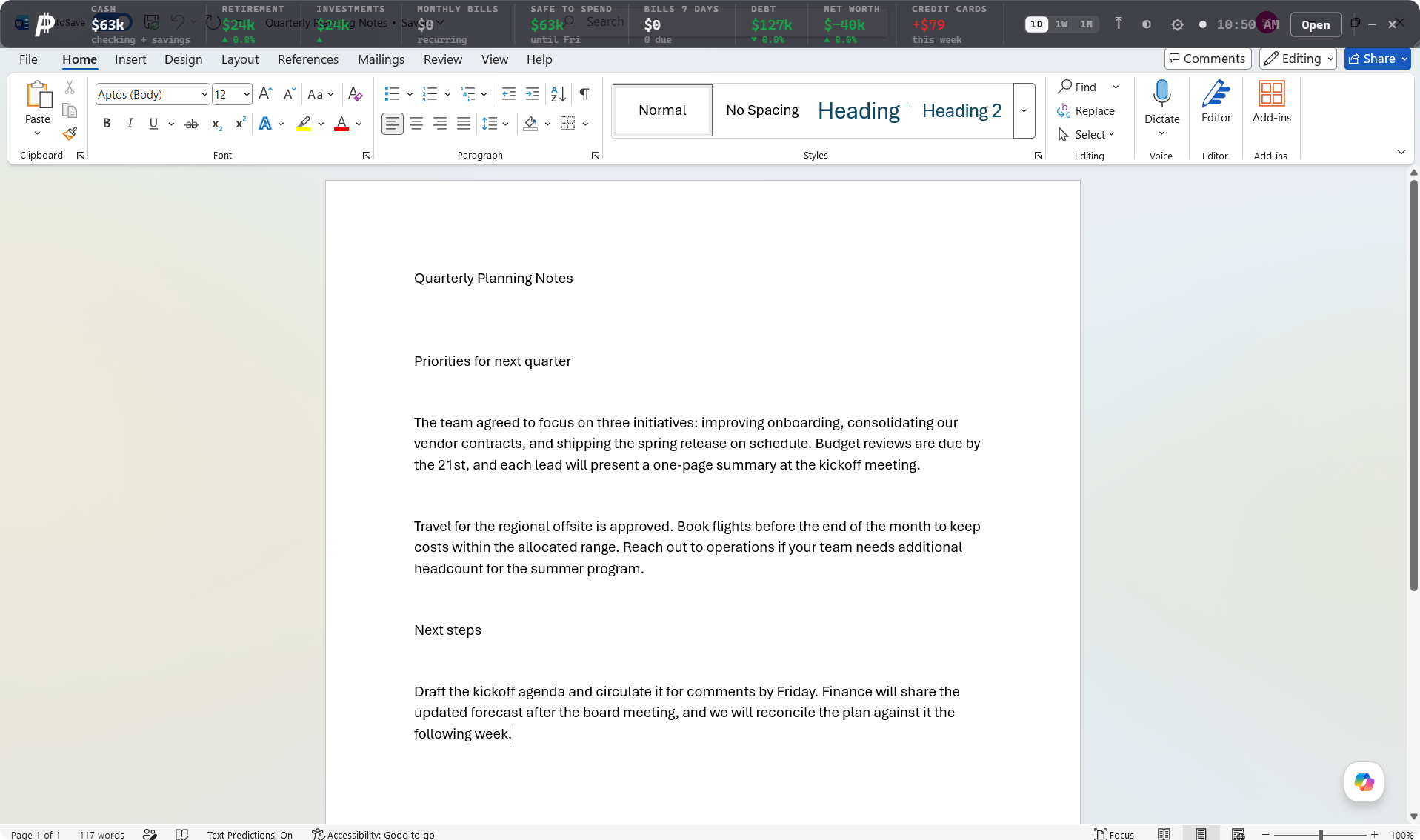 The Persistence desktop HUD floating above a document